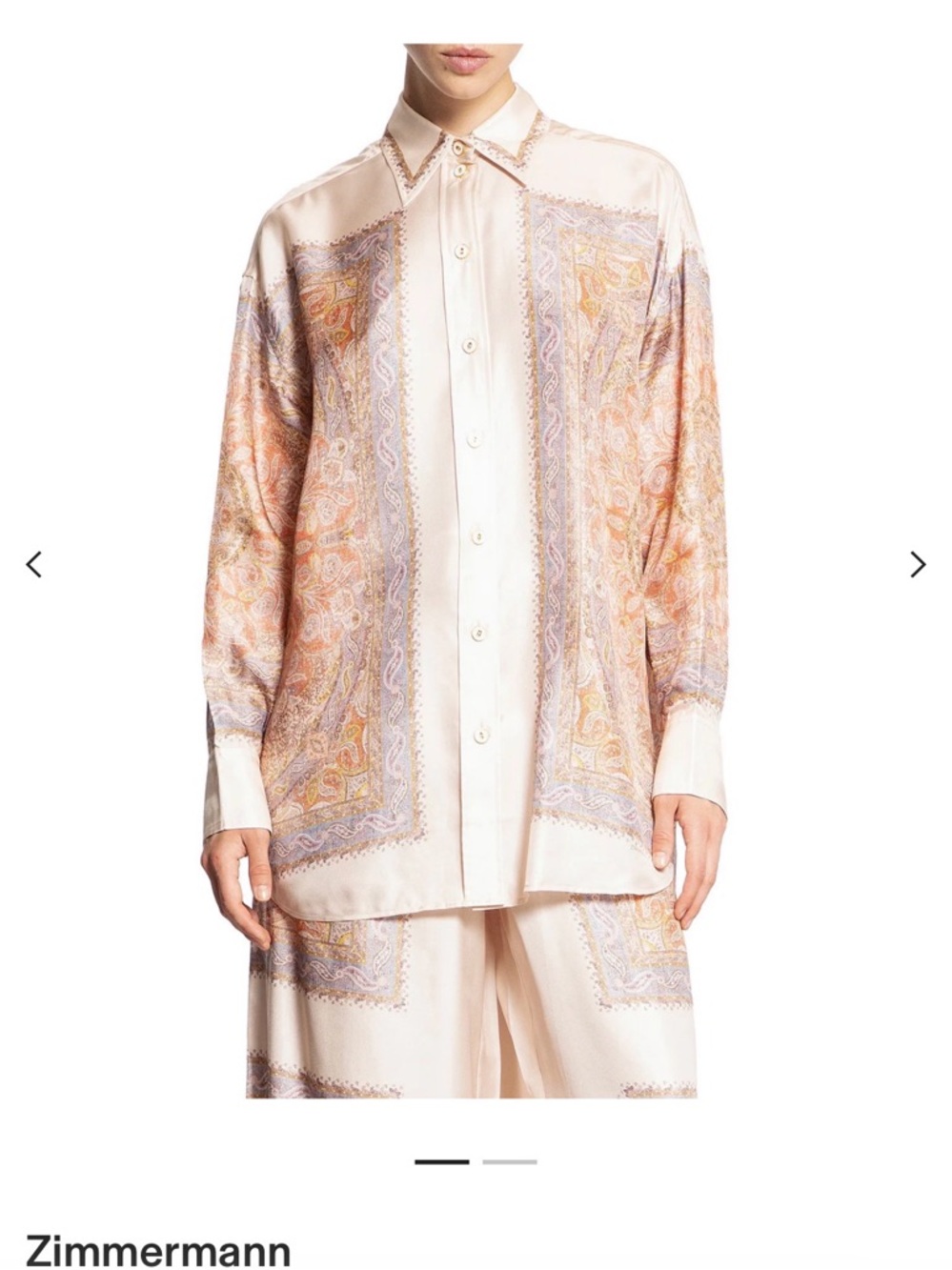 Zimmermann Ivory Silk Paisley Button-Up Shirt with Peach & Lavender Accents